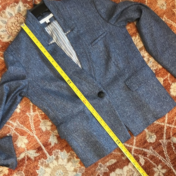 Veronica Beard Celina Upcollar Dickey Herringbone Wool Blend Blazer Blue Sz10 - Picture 10 of 10